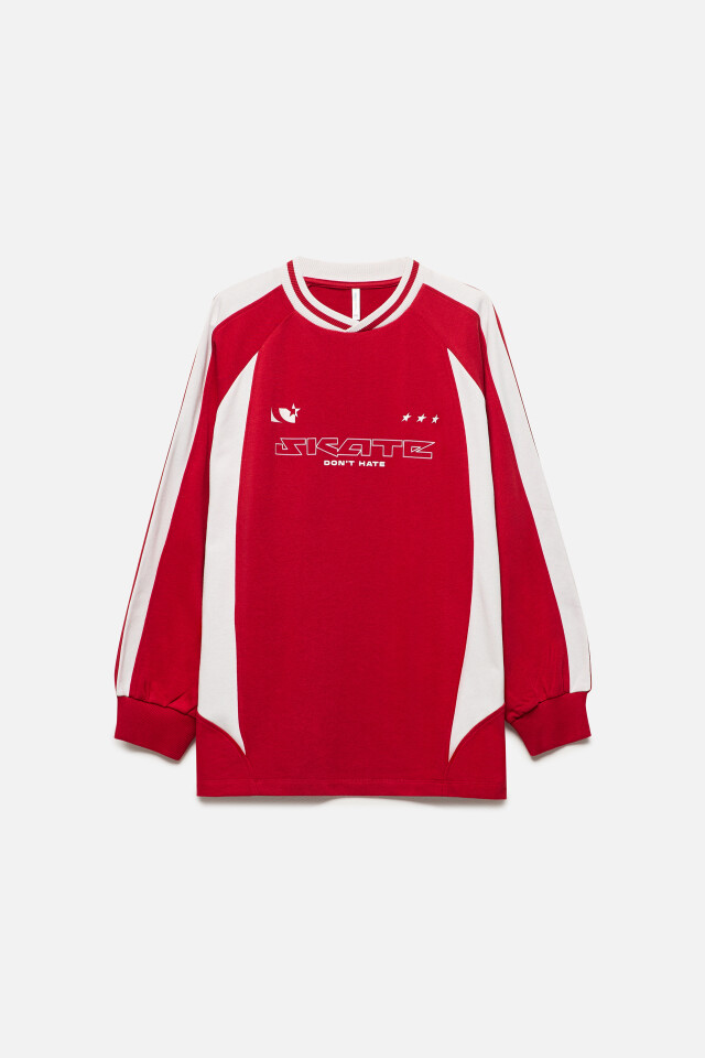 Лонгслив oversize в спортивном стиле - цвет красный - 8