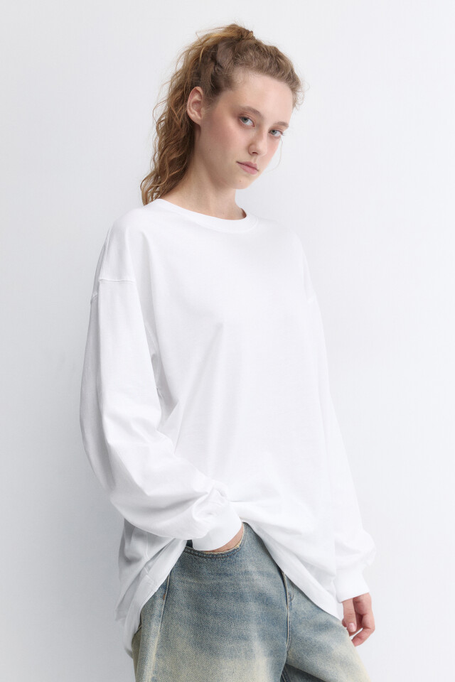 Лонгслив oversize хлопковый удлиненный - цвет белый - 3