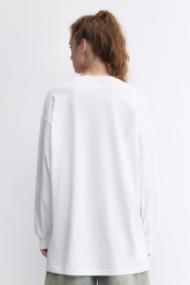Лонгслив oversize хлопковый удлиненный - цвет белый - 4