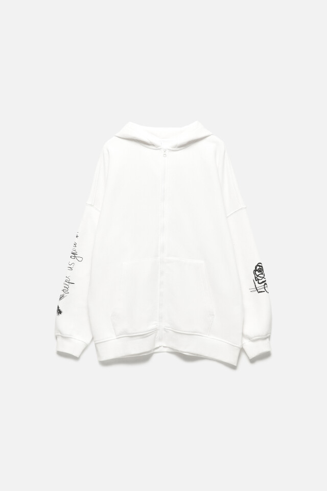 Худи-зипка oversize с принтом и надписями - цвет белый - 10