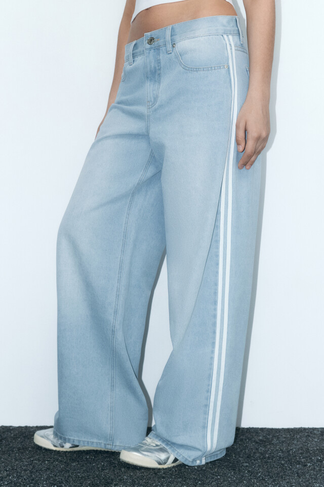 Джинсы baggy fit широкие с лампасами - цвет голубой - 3
