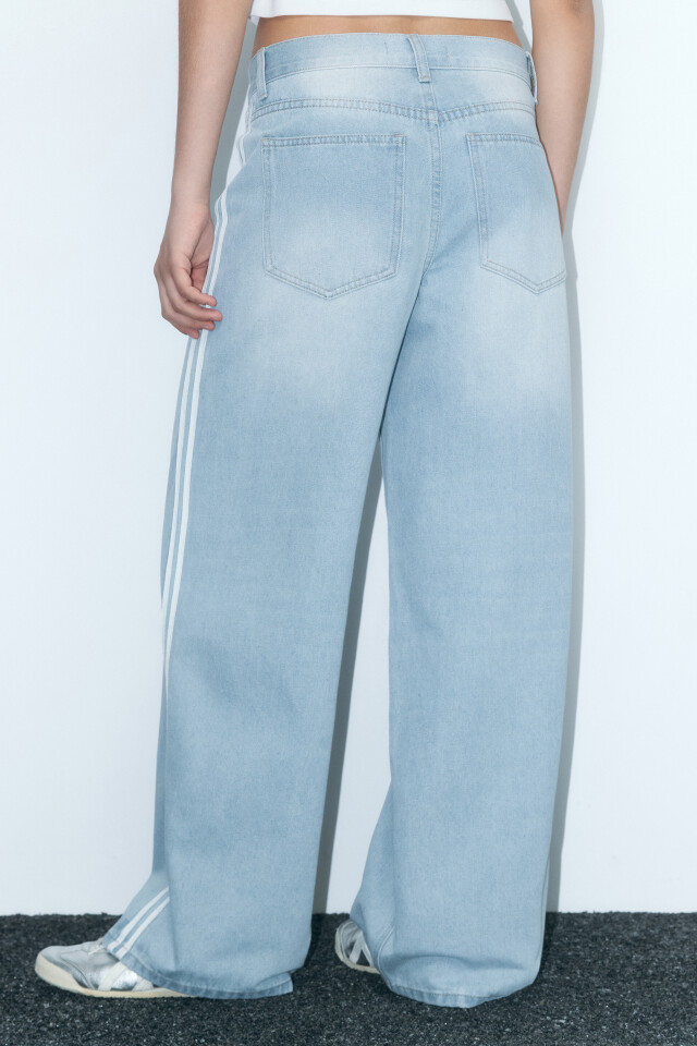 Джинсы baggy fit широкие с лампасами - цвет голубой - 4