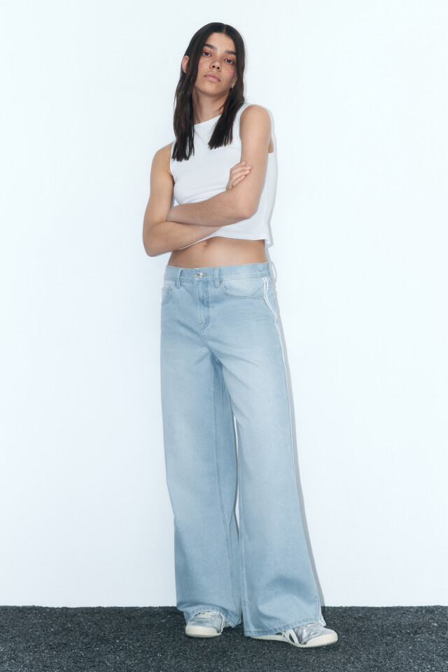 Джинсы baggy fit широкие с лампасами - цвет голубой - 5