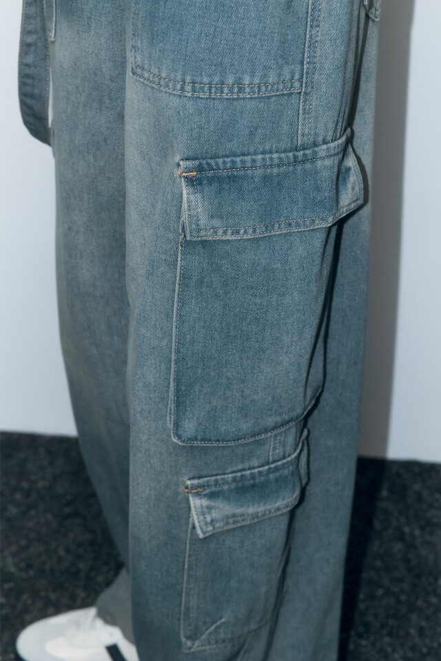 Джинсы cargo fit с декоративным ремнем - цвет синий - 7