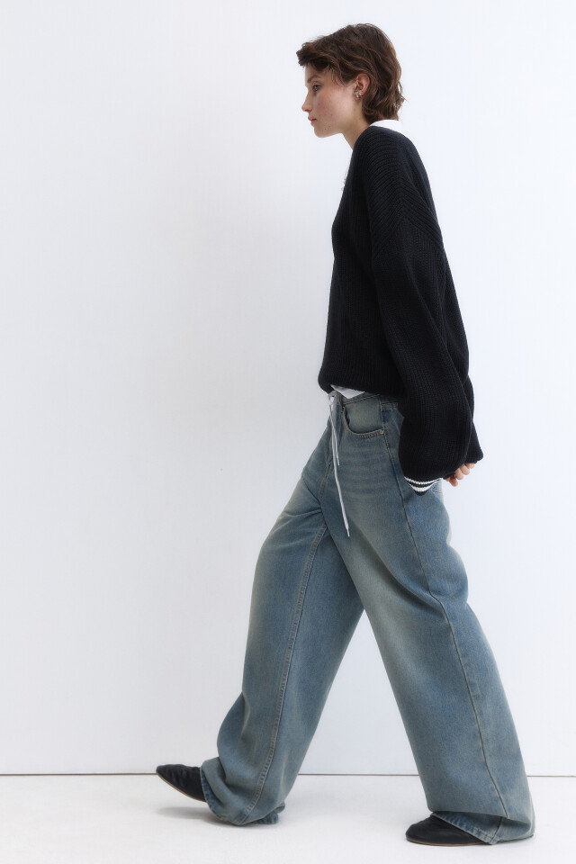 Джинсы baggy fit с эффектом масляной стирки - цвет темный тинт - 1