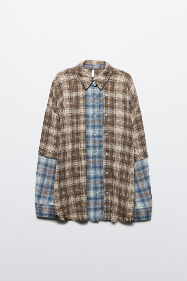Рубашка oversize из фланели с имитацией второго слоя - цвет синий - 8