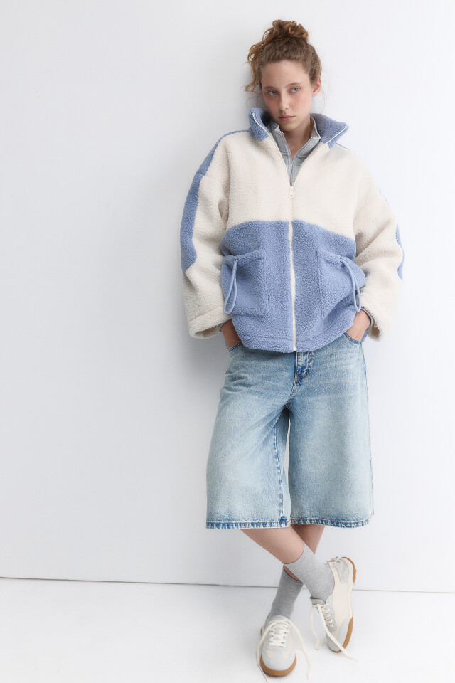 Куртка-бомбер oversize из искусственного меха - цвет голубой - 1