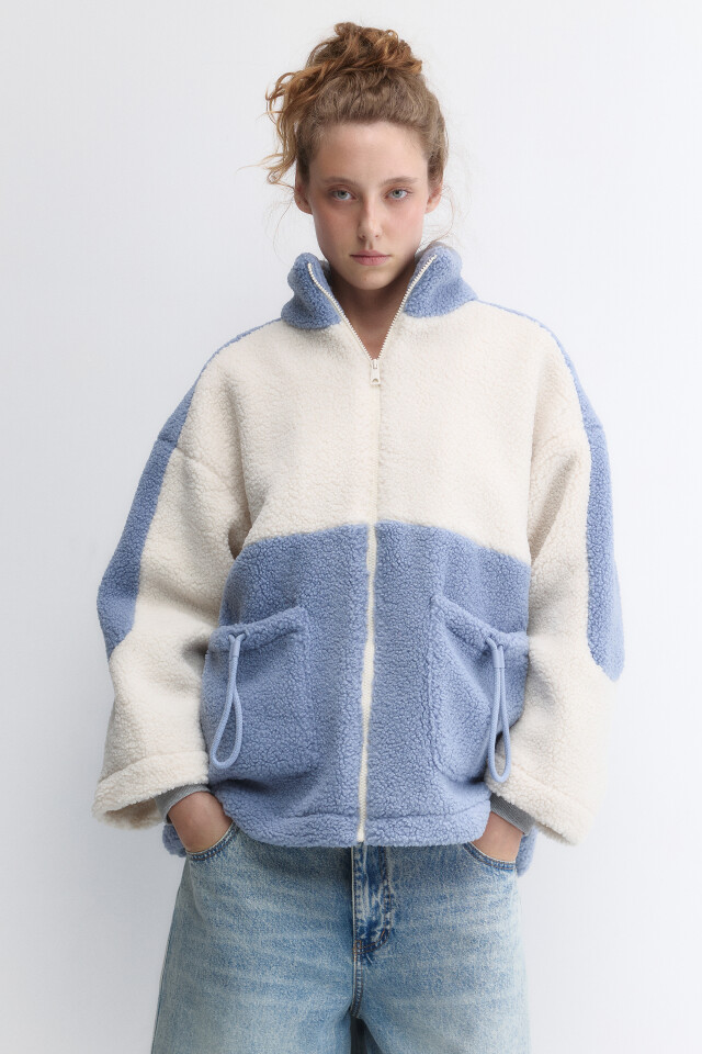 Куртка-бомбер oversize из искусственного меха - цвет голубой - 3