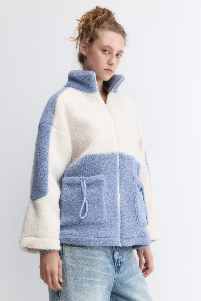 Куртка-бомбер oversize из искусственного меха - цвет голубой - 4