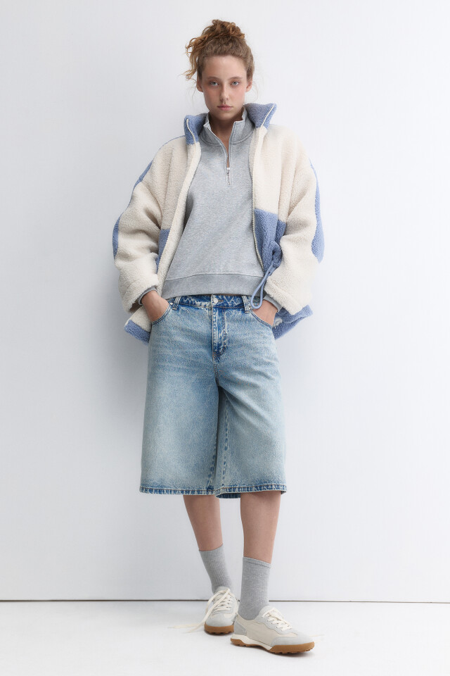 Куртка-бомбер oversize из искусственного меха - цвет голубой - 6