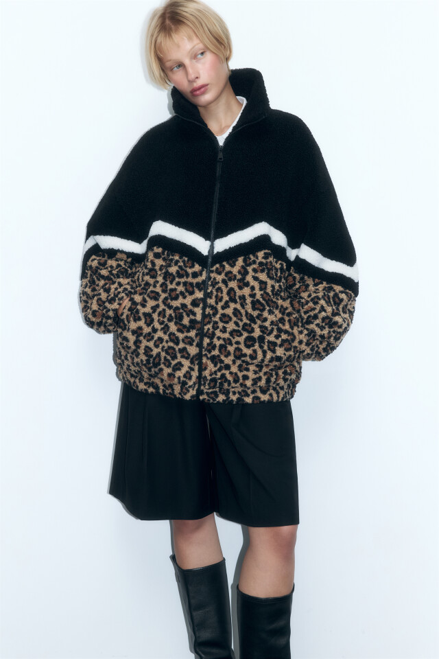 Куртка oversize из искусственного меха с принтом - цвет мультиколор - 1