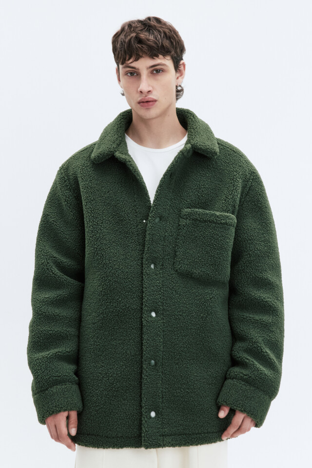 Куртка-чебурашка oversize флисовая с карманом - цвет зеленый - 2