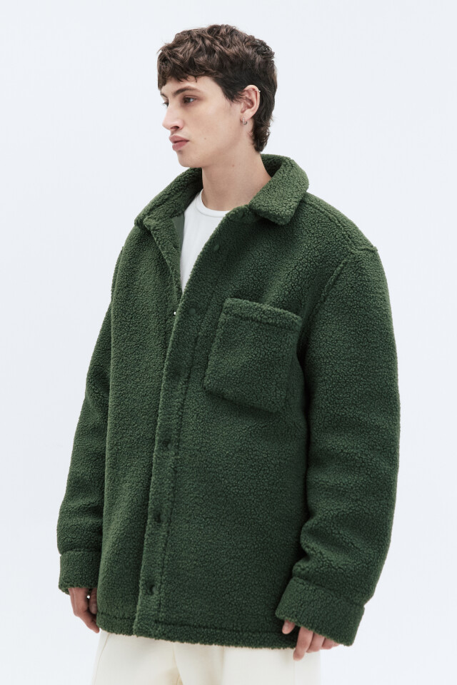 Куртка-чебурашка oversize флисовая с карманом - цвет зеленый - 3