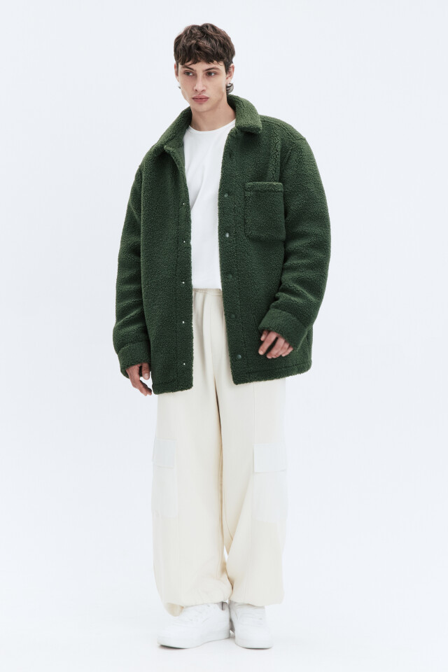 Куртка-чебурашка oversize флисовая с карманом - цвет зеленый - 5