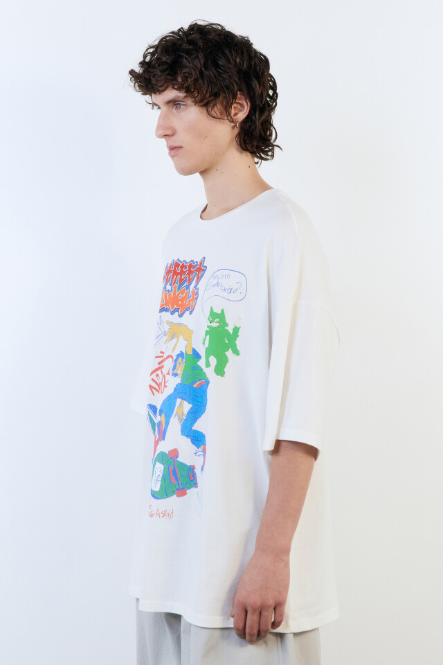 Футболка oversize хлопковая с принтом - цвет белый - 3