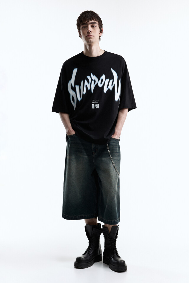 Футболка oversize с принтом в стиле гранж - цвет черный - 5