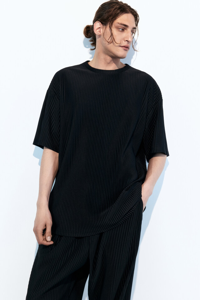 Футболка oversize спортивная из жатой ткани - цвет черный - 1