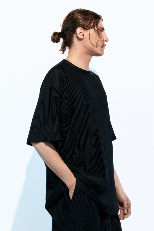 Футболка oversize спортивная из жатой ткани - цвет черный - 3