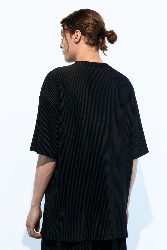 Футболка oversize спортивная из жатой ткани - цвет черный - 4