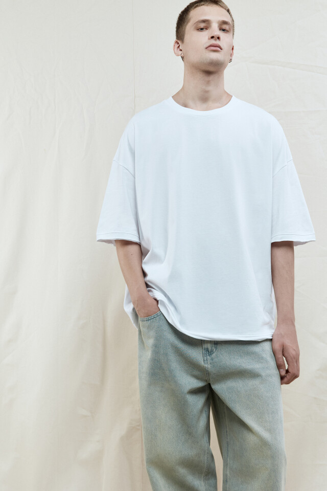 Футболка oversize хлопковая однотонная - цвет белый - 1