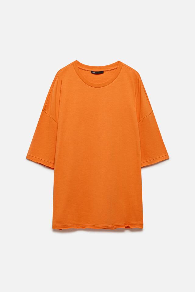 Футболка oversize хлопковая однотонная - цвет оранжевый - 8