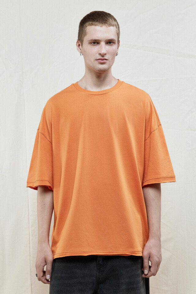 Футболка oversize хлопковая однотонная - цвет оранжевый - 2
