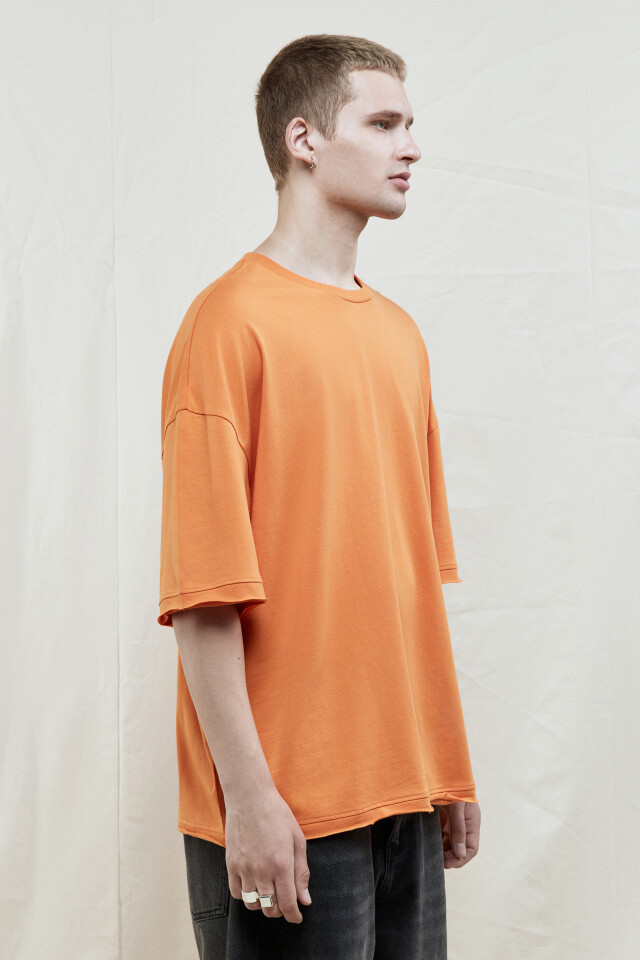 Футболка oversize хлопковая однотонная - цвет оранжевый - 3