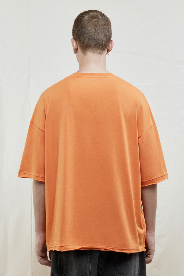 Футболка oversize хлопковая однотонная - цвет оранжевый - 4