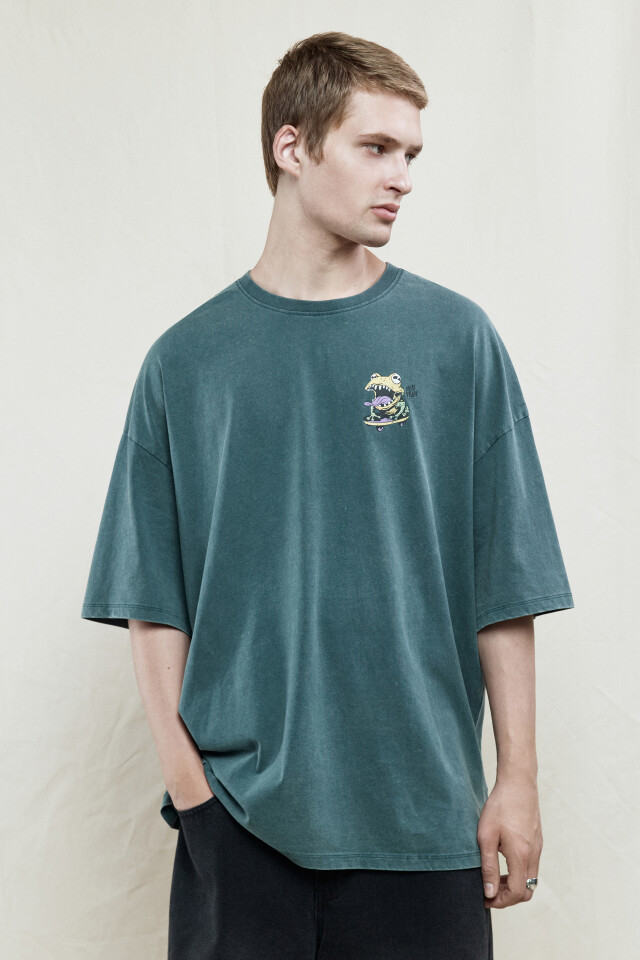 Футболка oversize хлопковая с принтом - цвет зеленый - 2