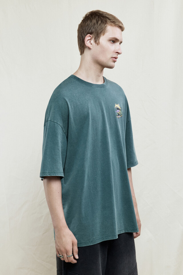 Футболка oversize хлопковая с принтом - цвет зеленый - 3