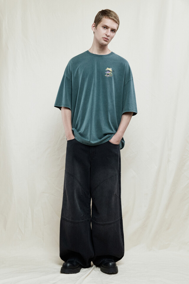 Футболка oversize хлопковая с принтом - цвет зеленый - 5