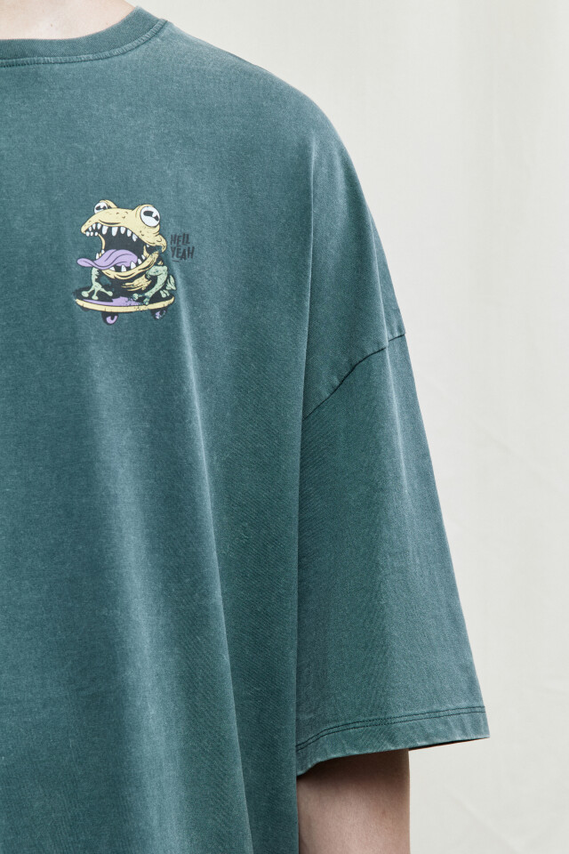 Футболка oversize хлопковая с принтом - цвет зеленый - 7
