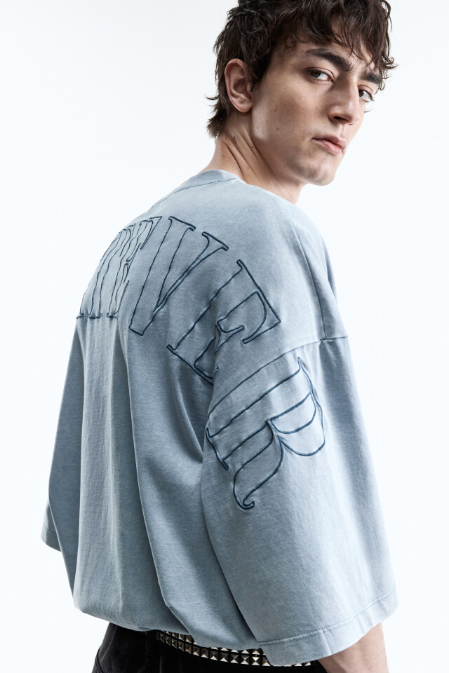 Футболка oversize с вареным эффектом и принтом - цвет мятный - 1