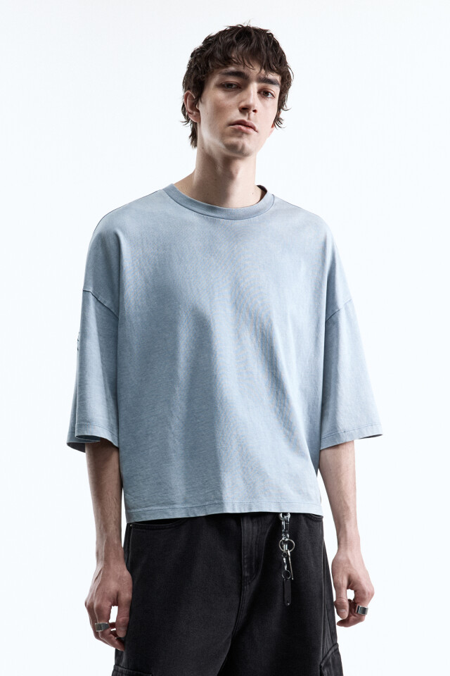 Футболка oversize с вареным эффектом и принтом - цвет мятный - 3
