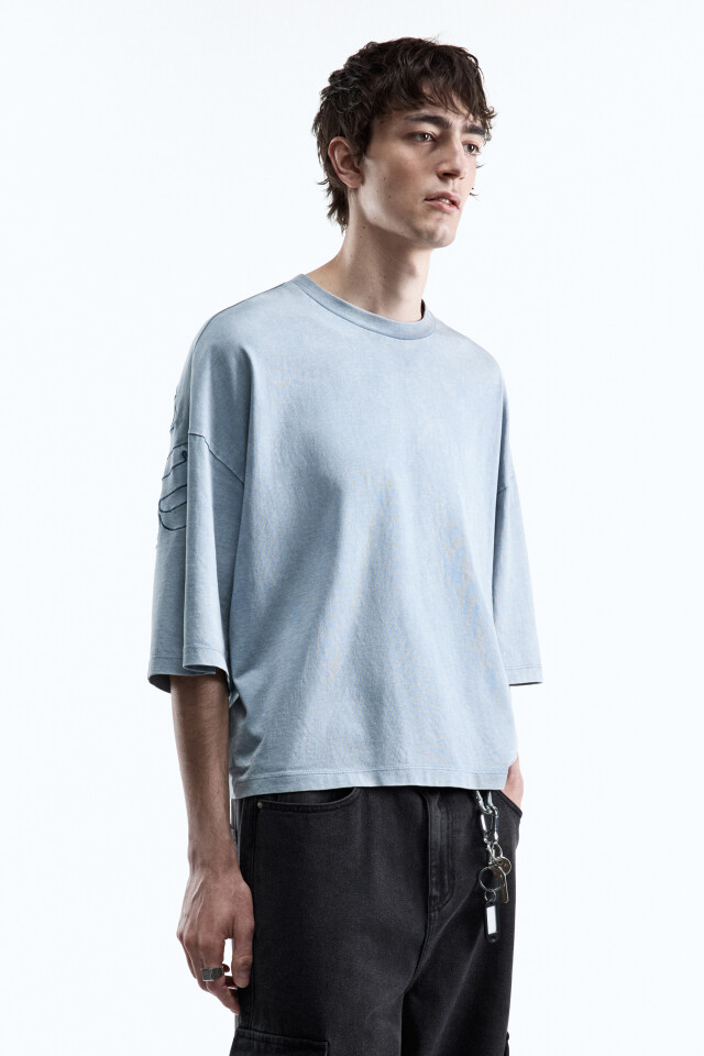 Футболка oversize с вареным эффектом и принтом - цвет мятный - 4