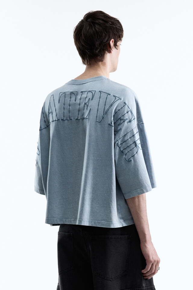 Футболка oversize с вареным эффектом и принтом - цвет мятный - 5