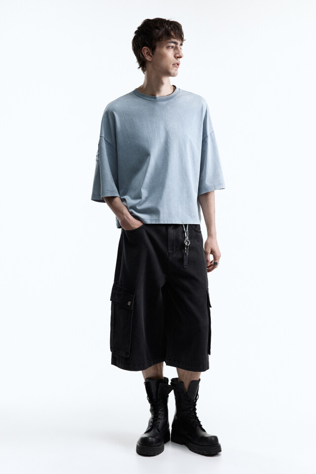 Футболка oversize с вареным эффектом и принтом - цвет мятный - 6