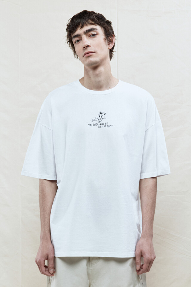 Футболка oversize хлопковая с принтом - цвет белый - 2