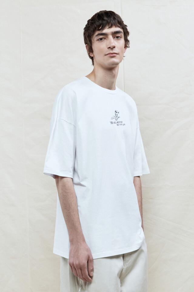 Футболка oversize хлопковая с принтом - цвет белый - 3