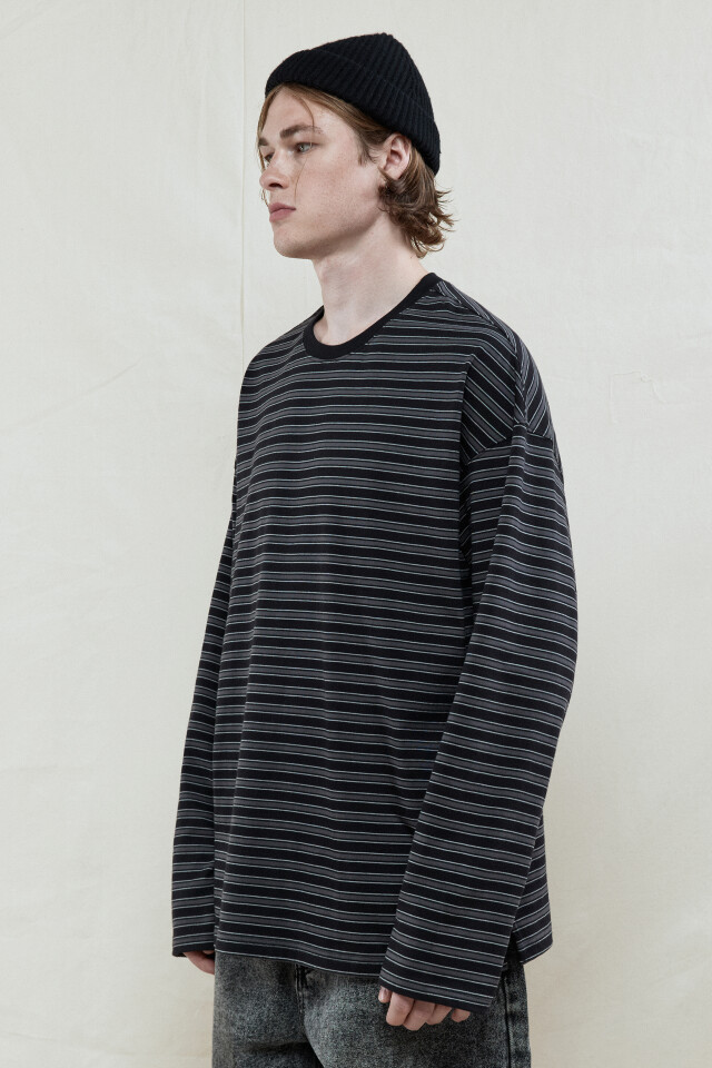 Лонгслив oversize хлопковый в полоску - цвет серый - 3
