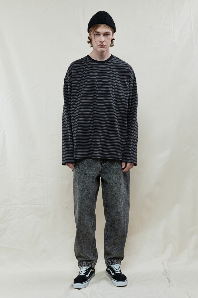 Лонгслив oversize хлопковый в полоску - цвет серый - 5