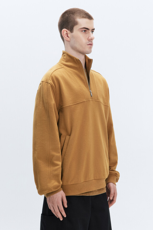 Толстовка oversize с воротником-стойкой на молнии - цвет коричневый - 4