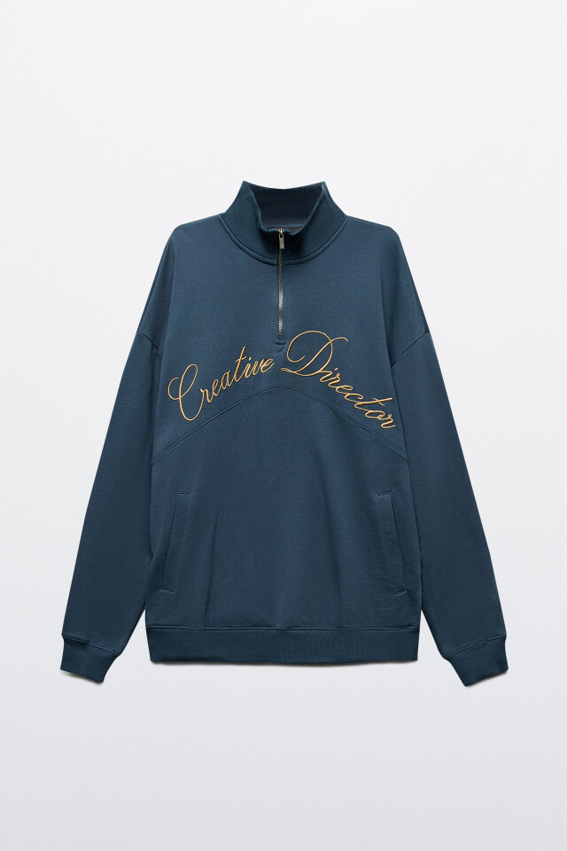 Толстовка half-zip из футера с принтом-надписью - цвет синий - 11