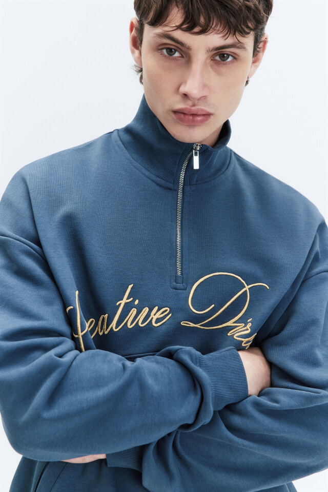 Толстовка half-zip из футера с принтом-надписью - цвет синий - 2