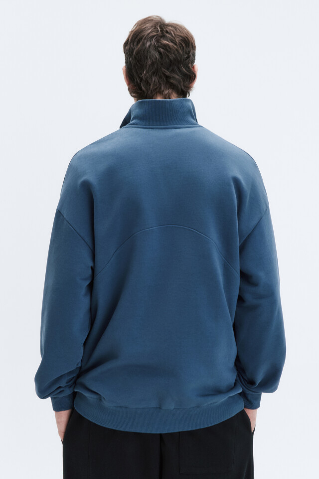 Толстовка half-zip из футера с принтом-надписью - цвет синий - 5