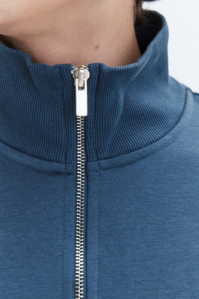 Толстовка half-zip из футера с принтом-надписью - цвет синий - 7