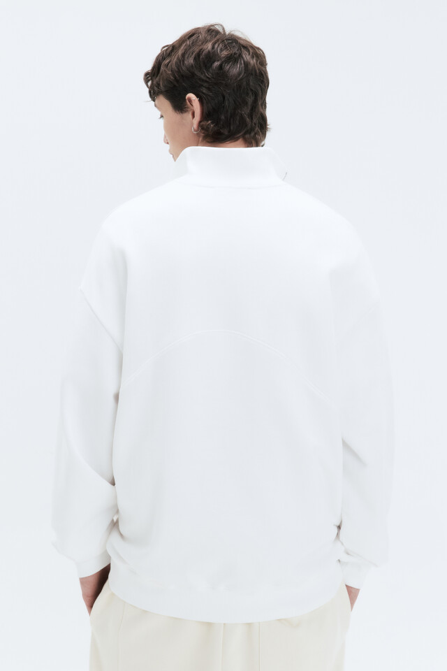 Толстовка half-zip из футера с принтом-надписью - цвет белый - 5