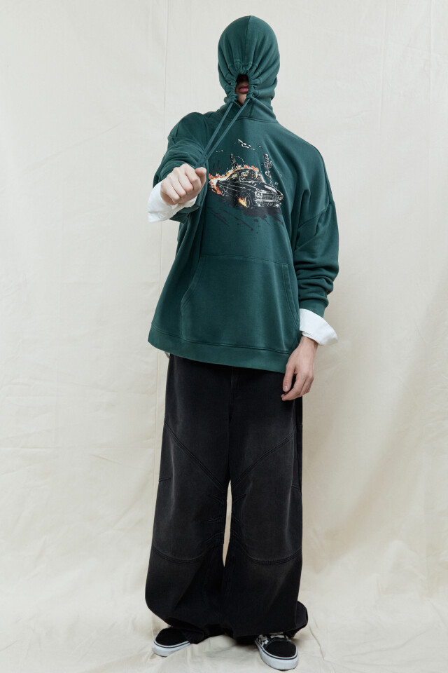 Худи oversize с капюшоном и принтом - цвет зеленый - 5