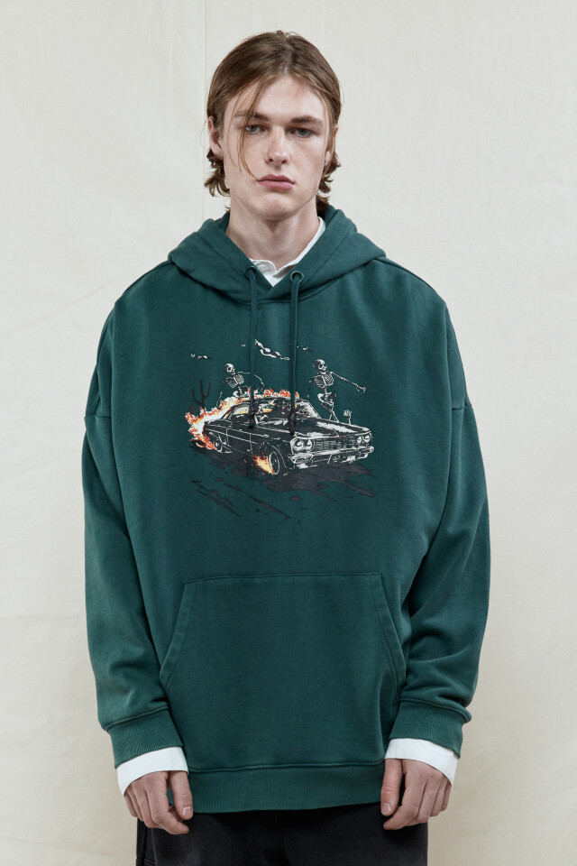 Худи oversize с капюшоном и принтом - цвет зеленый - 3