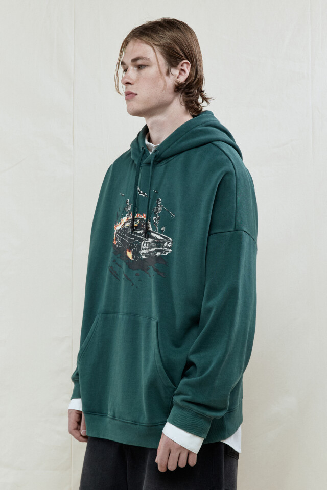 Худи oversize с капюшоном и принтом - цвет зеленый - 4